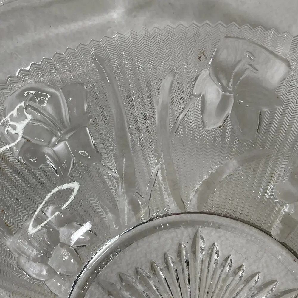 Vintage Depression Glass Jeannette Glass Iris Herringbone Ruffled Bowl 11 1/2
